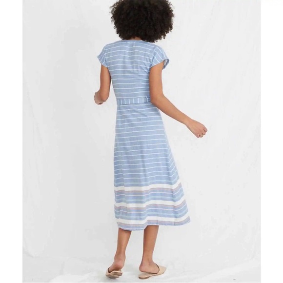 Marine Layer Maddie wrap dress midi blue white striped belt size XS NWOT - Picture 3 of 10